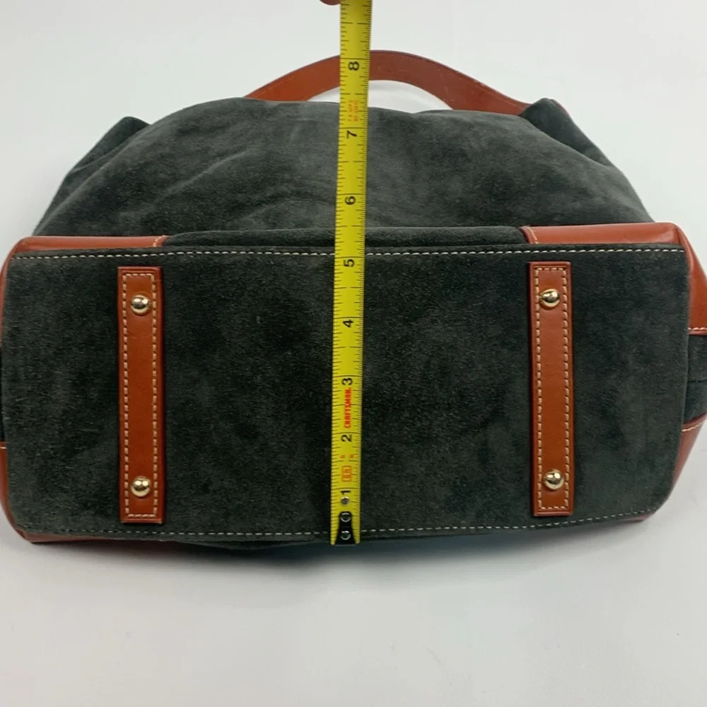 Dooney & Bourke Leather Suede Shoulder Bag Gray Brown Gold Red Lined Pockets - Picture 8 of 16